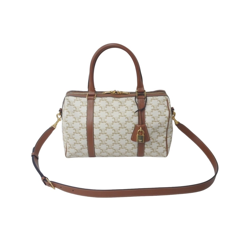 Celine Triomphe Brown White Leather Handbag - Picture 2 of 8